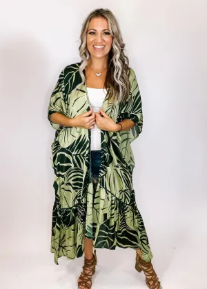 Green Palm Leaf Printed Kimono