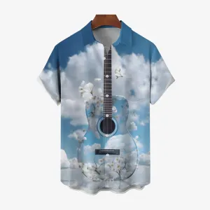 Guitar Print Casual Oversized Short Sleeve Shirt 2406003225