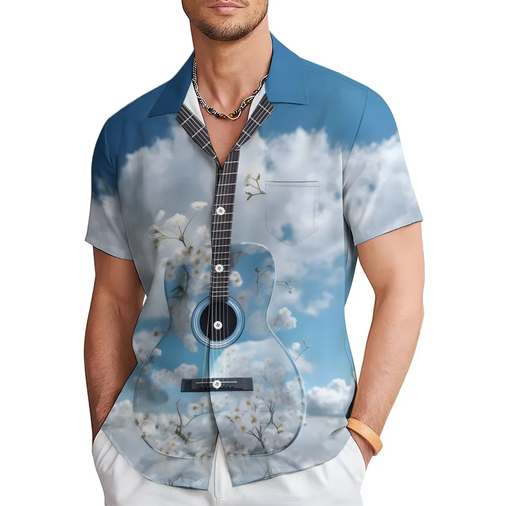 Guitar Print Casual Oversized Short Sleeve Shirt 2406003225