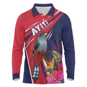 Haiti Personalized Long Sleeve Polo Shirt Hispaniolan Trogon Tropical Vibes LT7