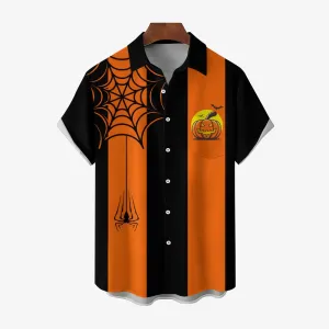 Halloween Spider Web Casual Short Sleeve Shirt 2409007385