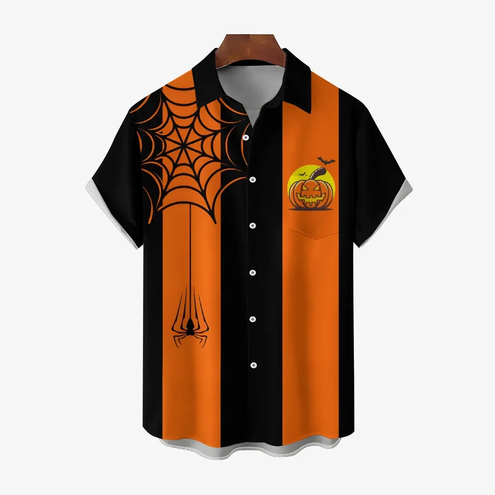 Halloween Spider Web Casual Short Sleeve Shirt 2409007385
