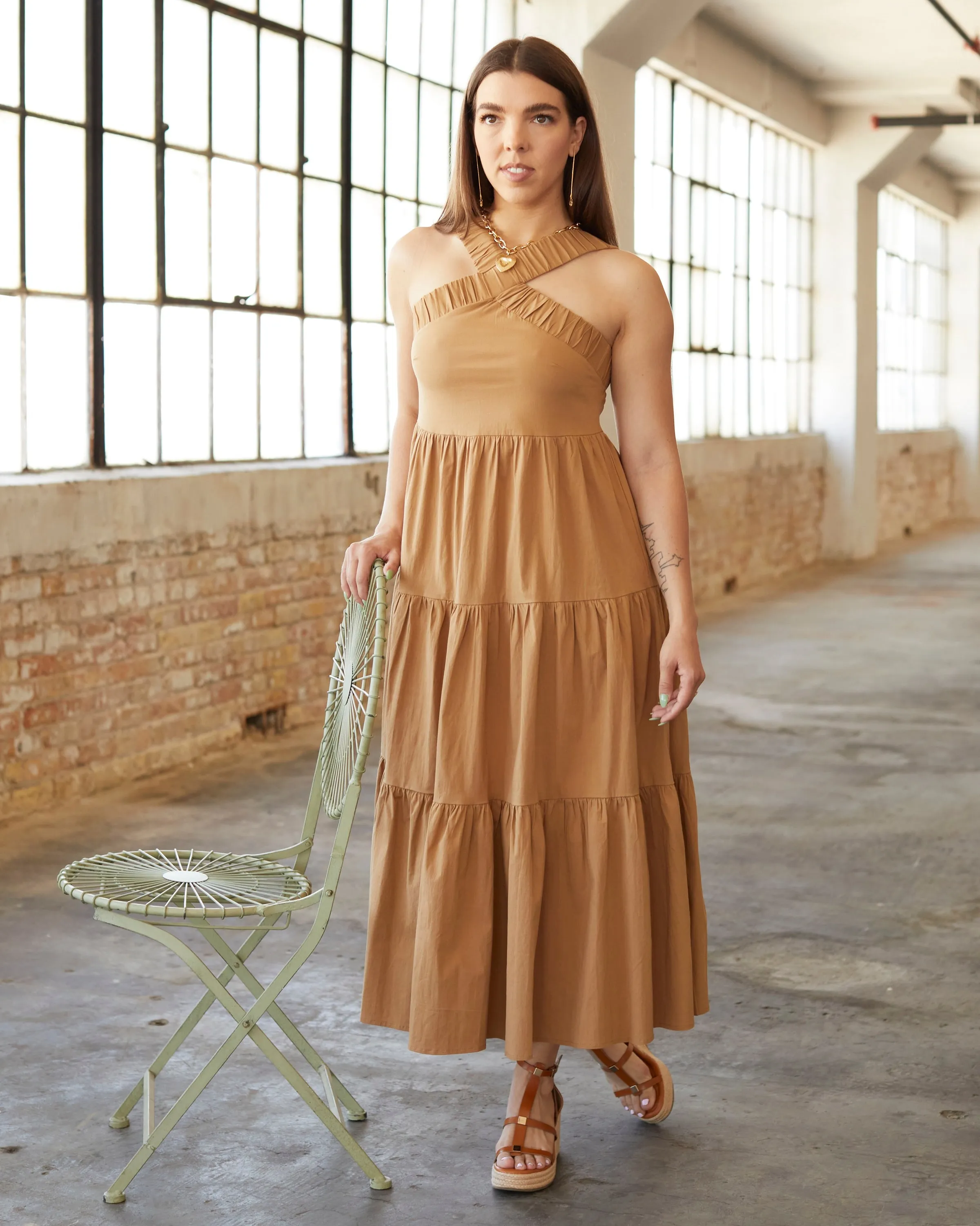 Halter Neck Tiered Midi Dress