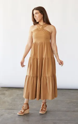 Halter Neck Tiered Midi Dress