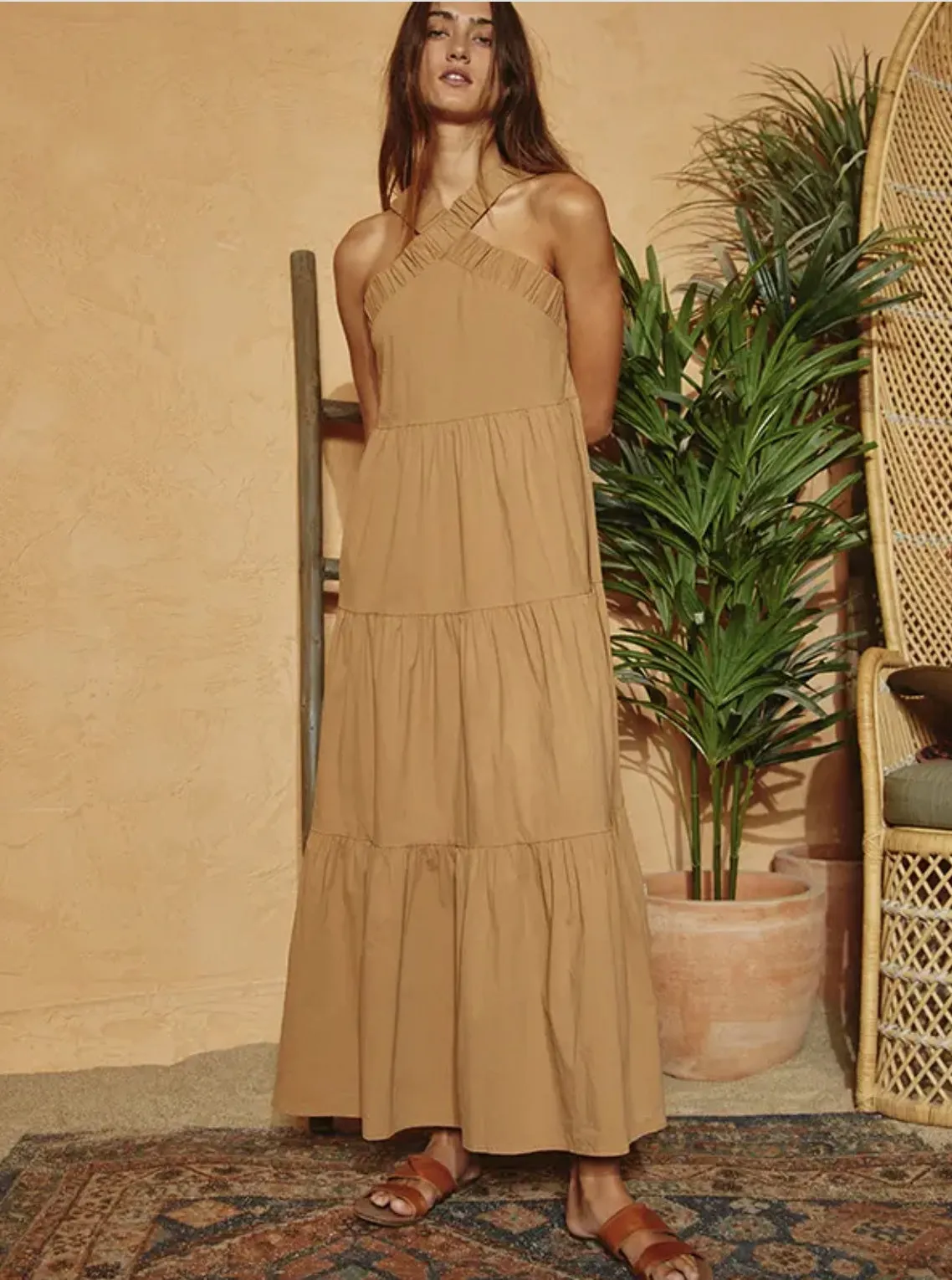 Halter Neck Tiered Midi Dress