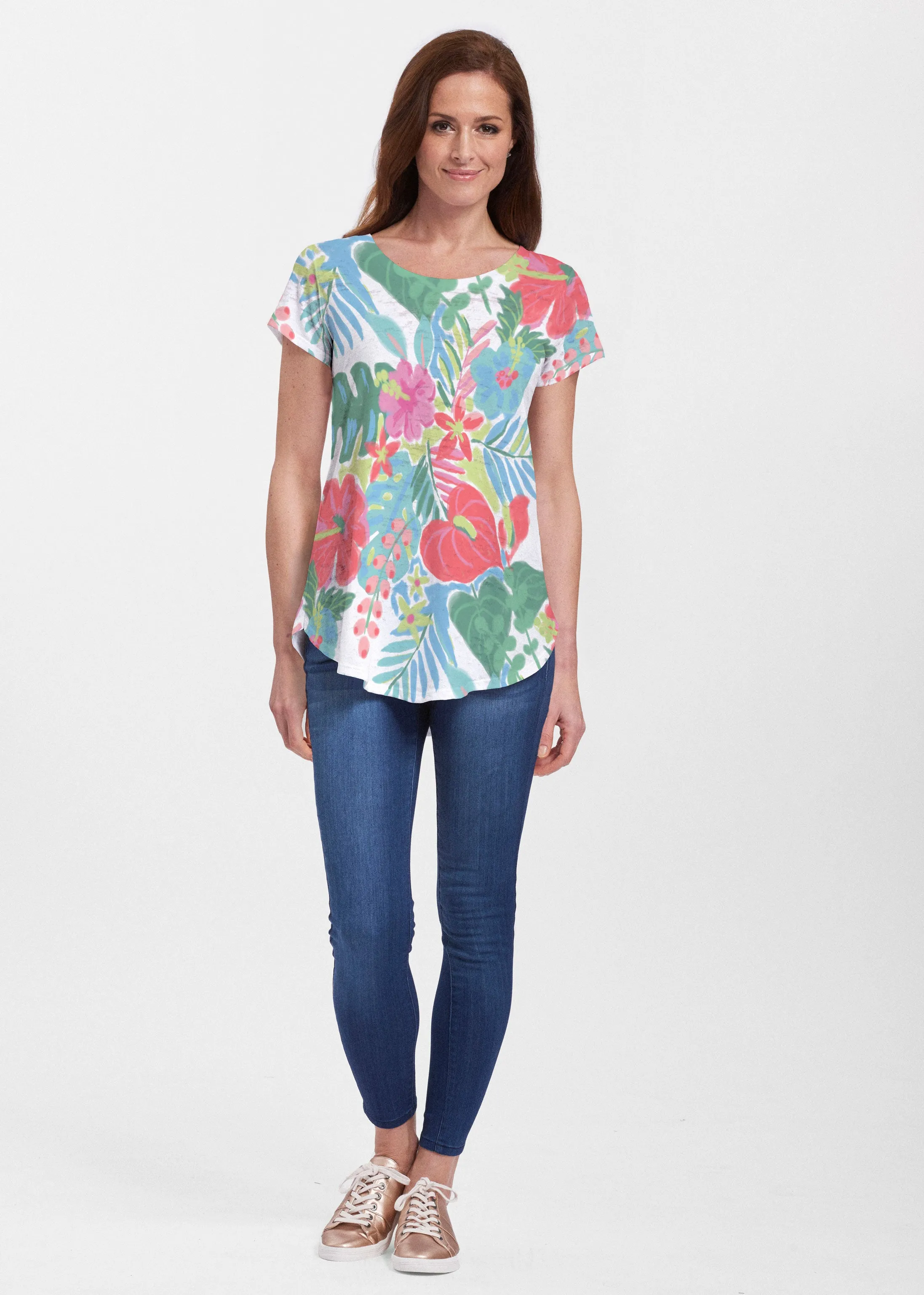 Hawaiian Fling (22141) ~ Signature Short Sleeve Scoop Neck Flowy Tunic