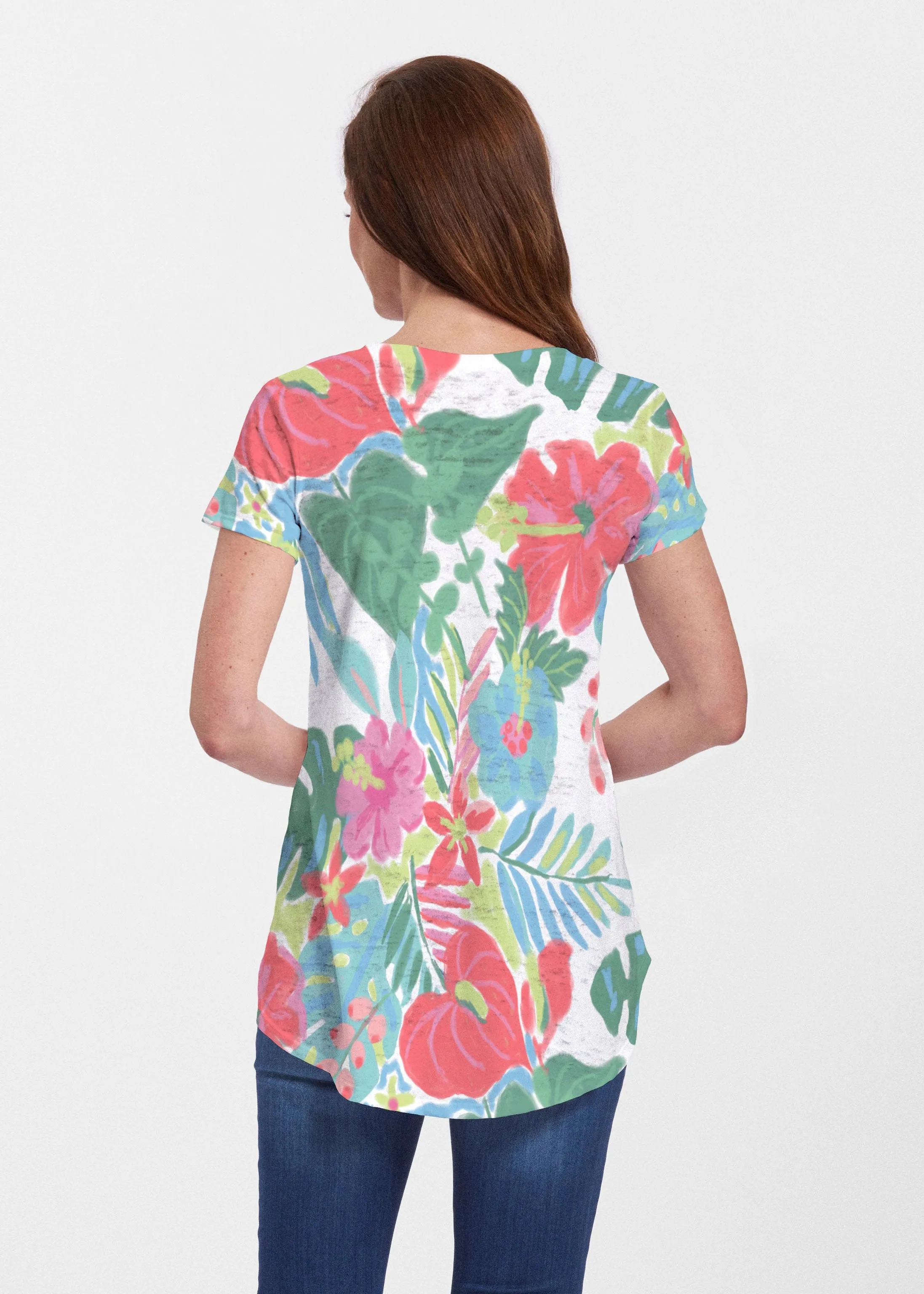 Hawaiian Fling (22141) ~ Signature Short Sleeve Scoop Neck Flowy Tunic
