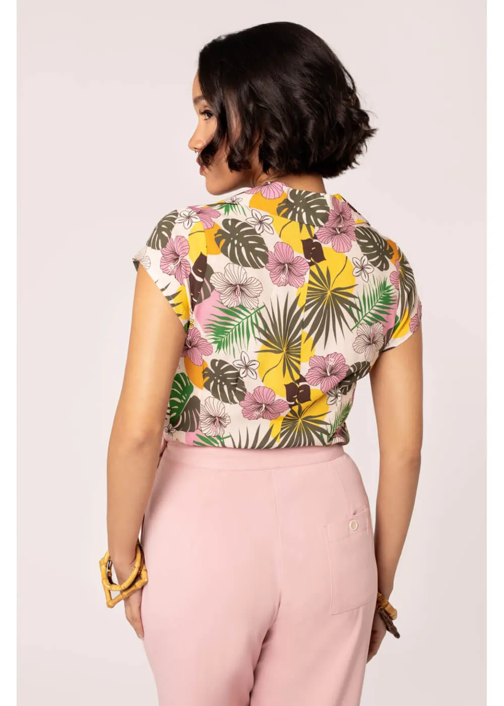 Hell Bunny Benita Tiki 50's Blouse Beige