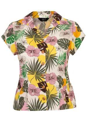 Hell Bunny Benita Tiki 50's Blouse Beige