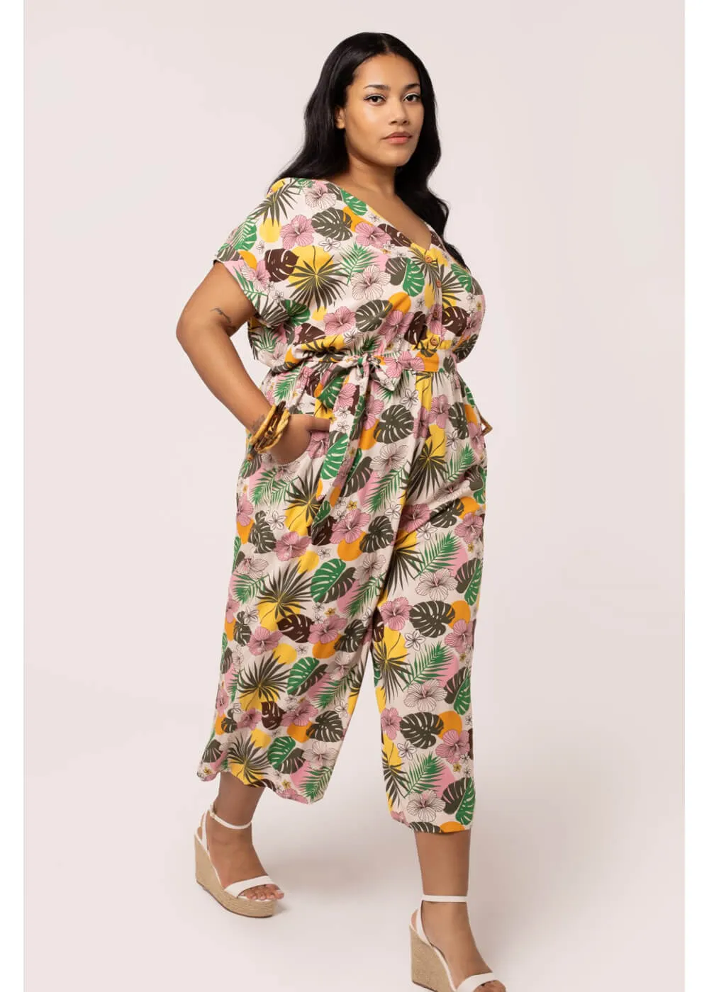 Hell Bunny Benita Tiki 50's Jumpsuit in Beige