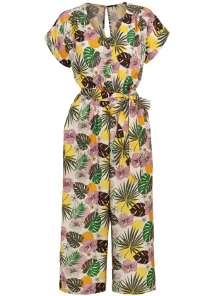 Hell Bunny Benita Tiki 50's Jumpsuit in Beige