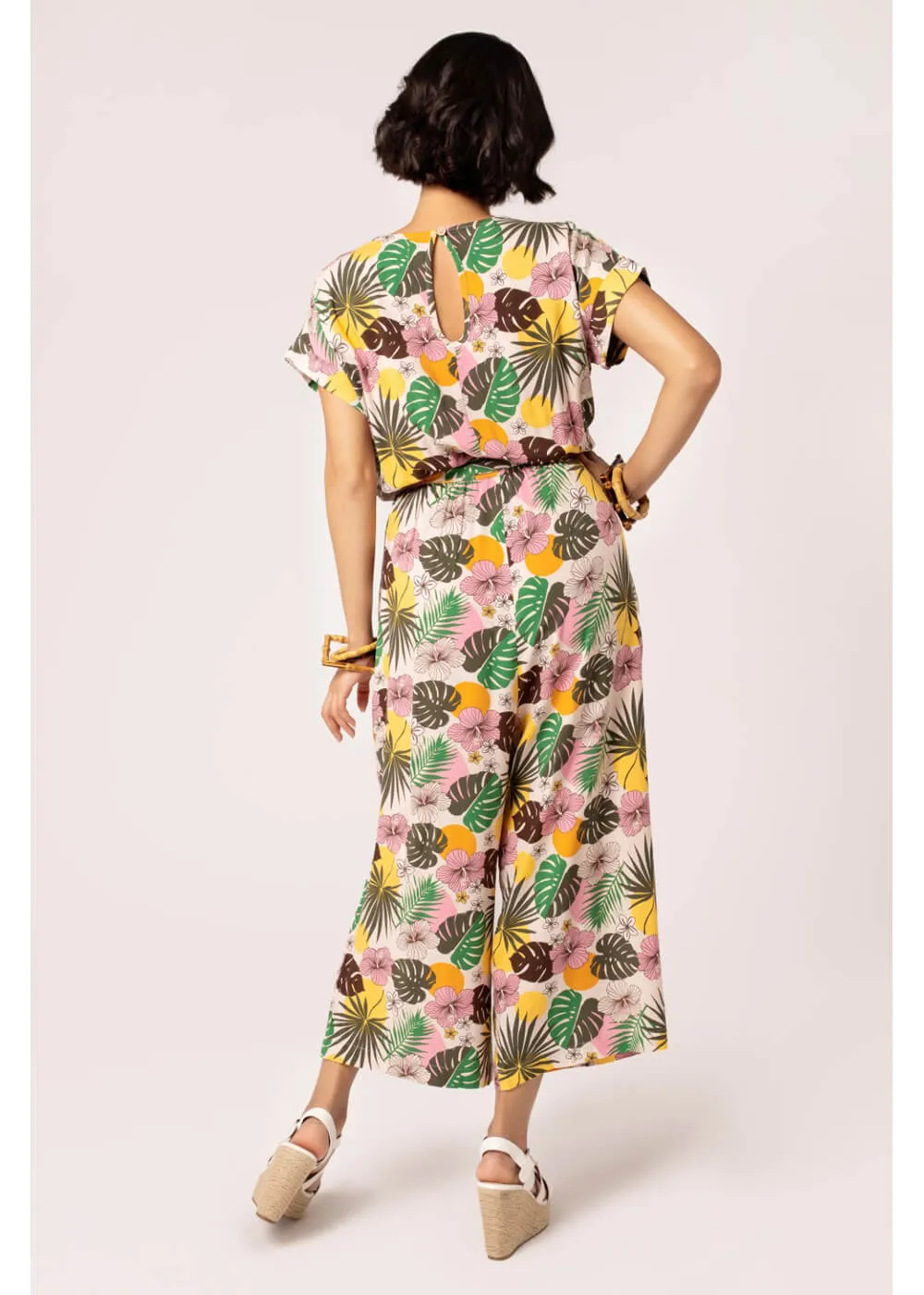 Hell Bunny Benita Tiki 50's Jumpsuit in Beige