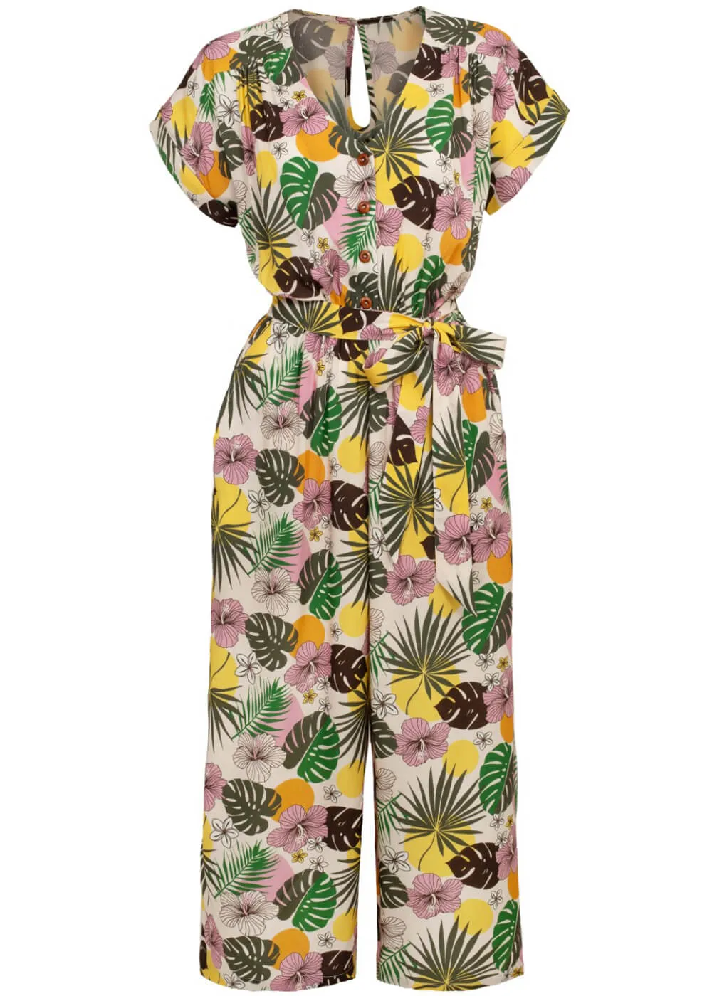 Hell Bunny Benita Tiki 50's Jumpsuit in Beige