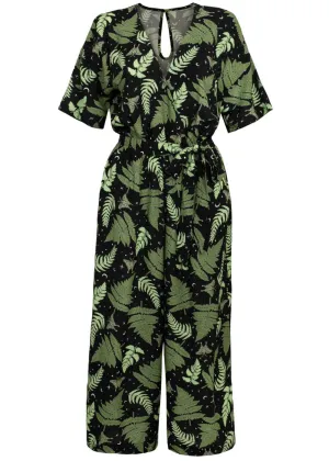 Hell Bunny Gaia Leafes 40's Jumpsuit Black