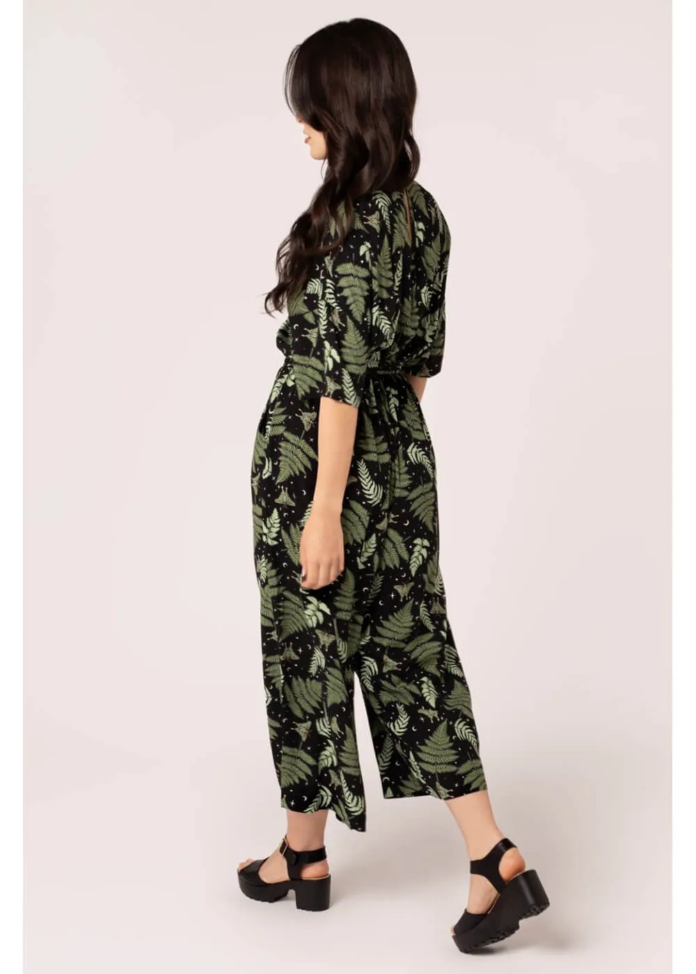 Hell Bunny Gaia Leafes 40's Jumpsuit Black