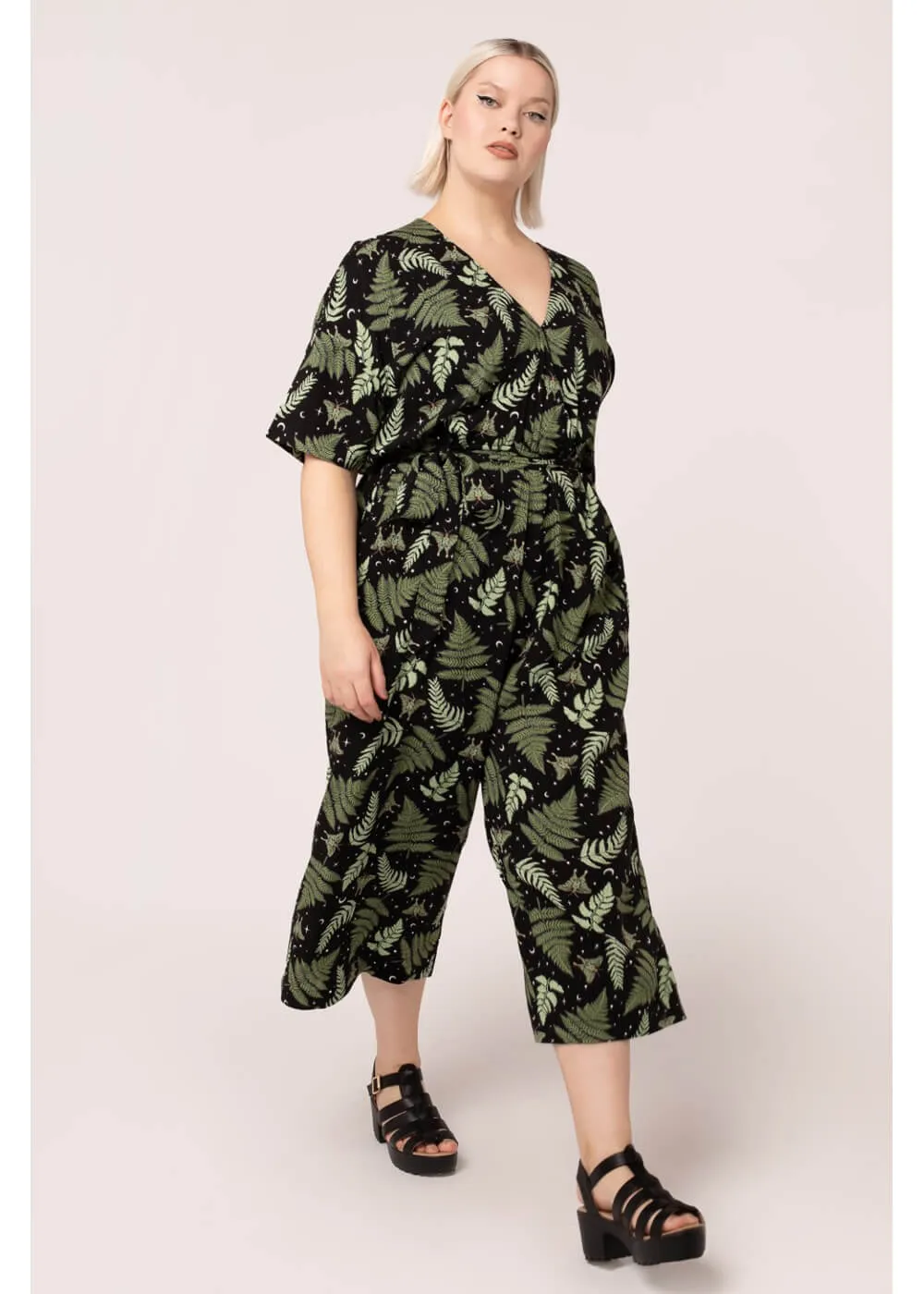 Hell Bunny Gaia Leafes 40's Jumpsuit Black