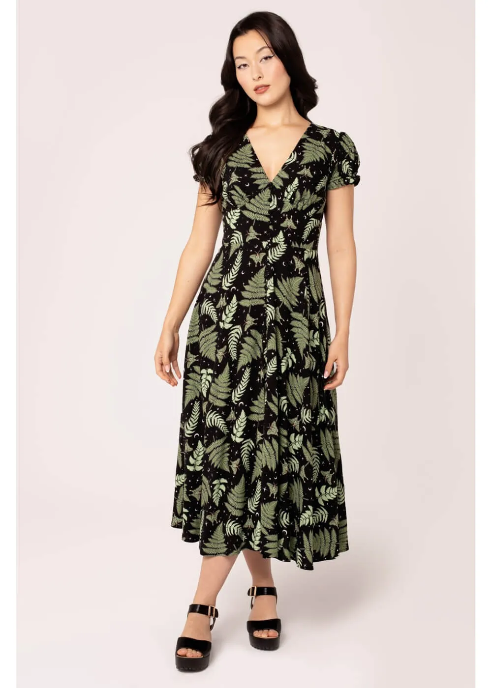 Hell Bunny Gaia Leaves 40's Dress Black
