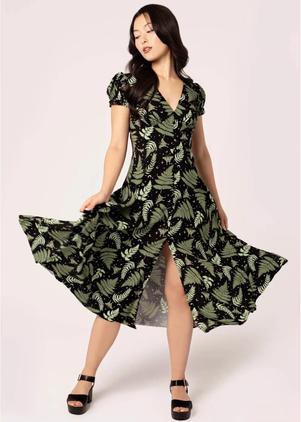 Hell Bunny Gaia Leaves 40's Dress Black