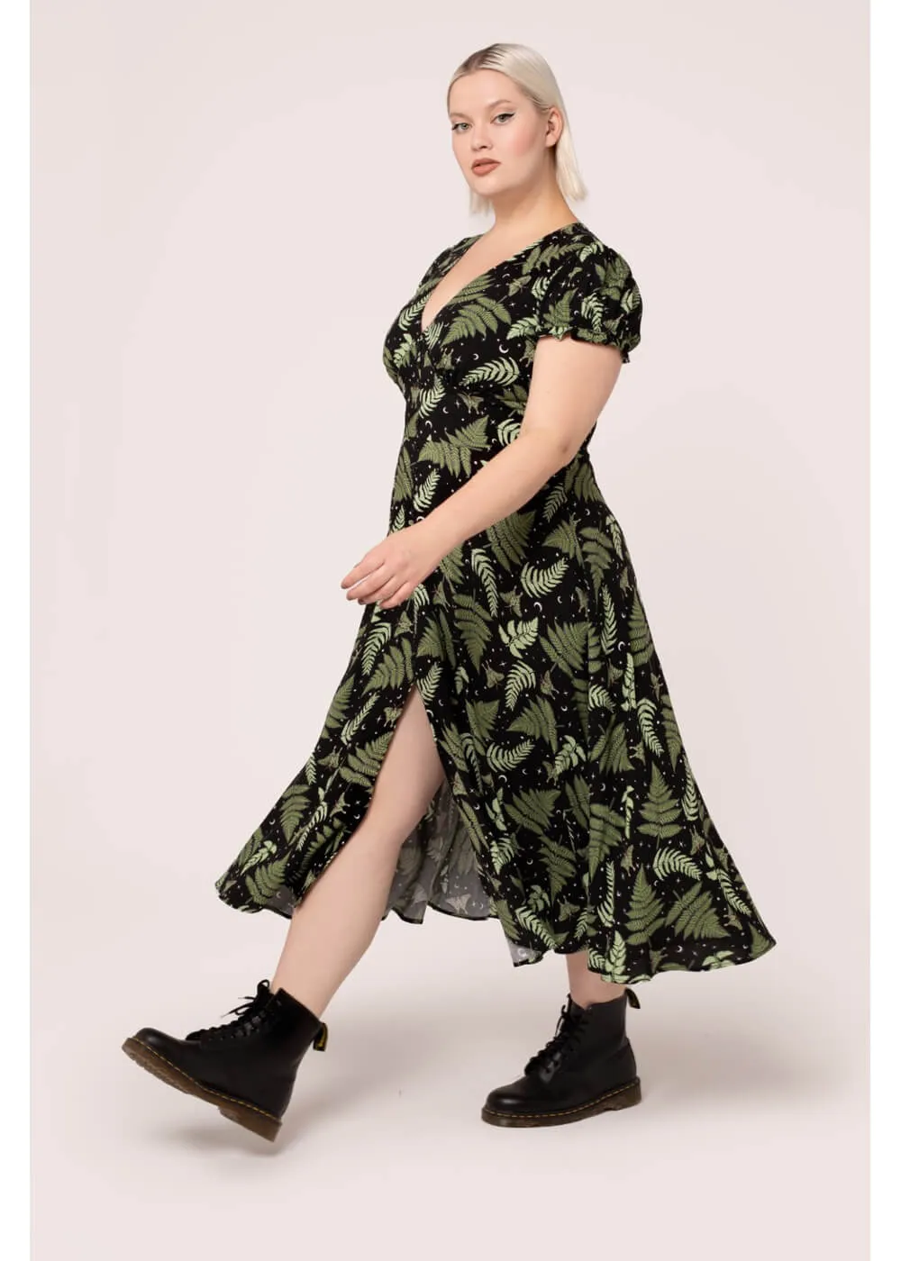 Hell Bunny Gaia Leaves 40's Dress Black