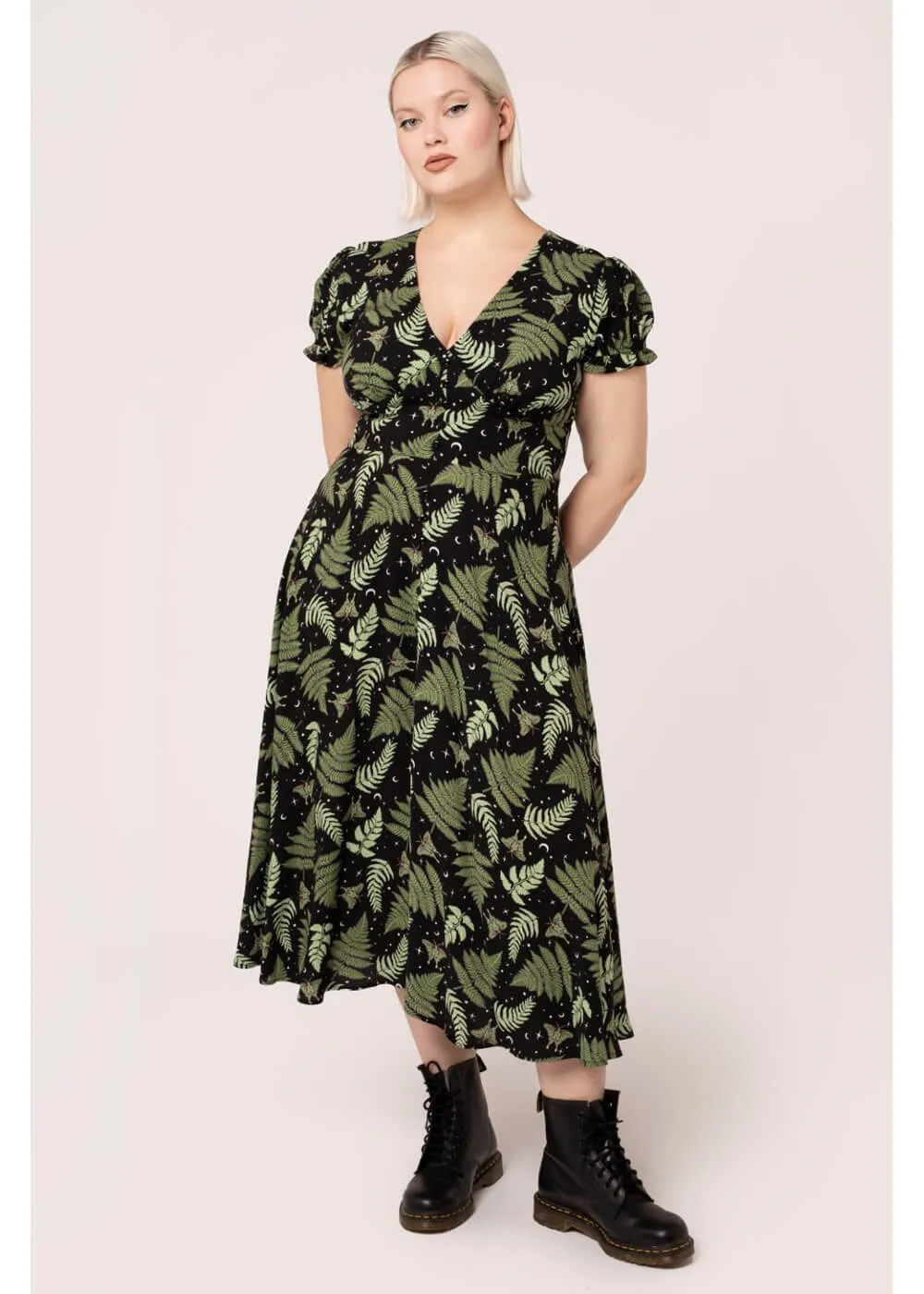 Hell Bunny Gaia Leaves 40's Dress Black