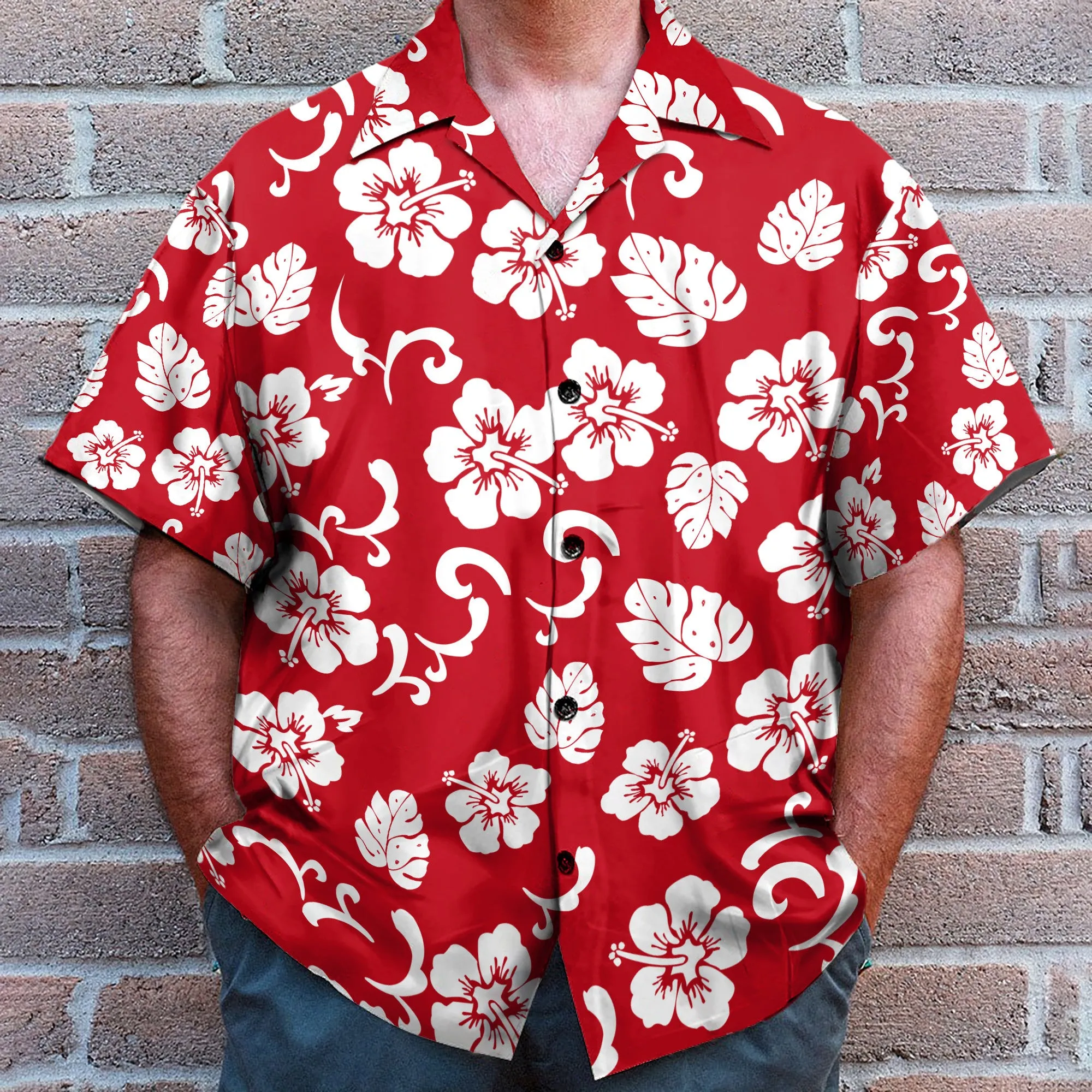 Hibicus Flowers Men's Button's Up Shirts - Hawaiian Shirt & Beach Shorts