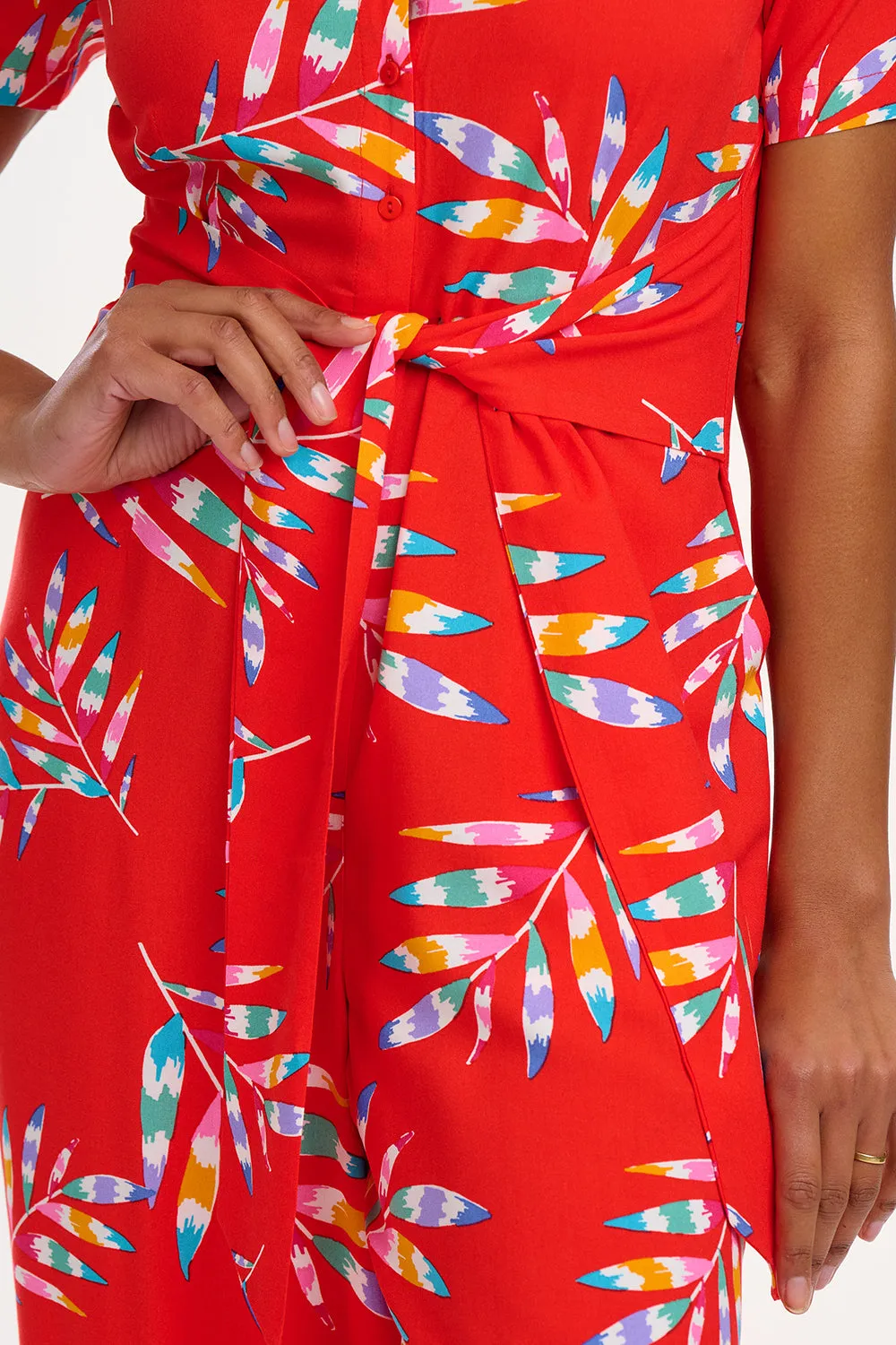 Isadora Jumpsuit - Red, Rainbow Fronds