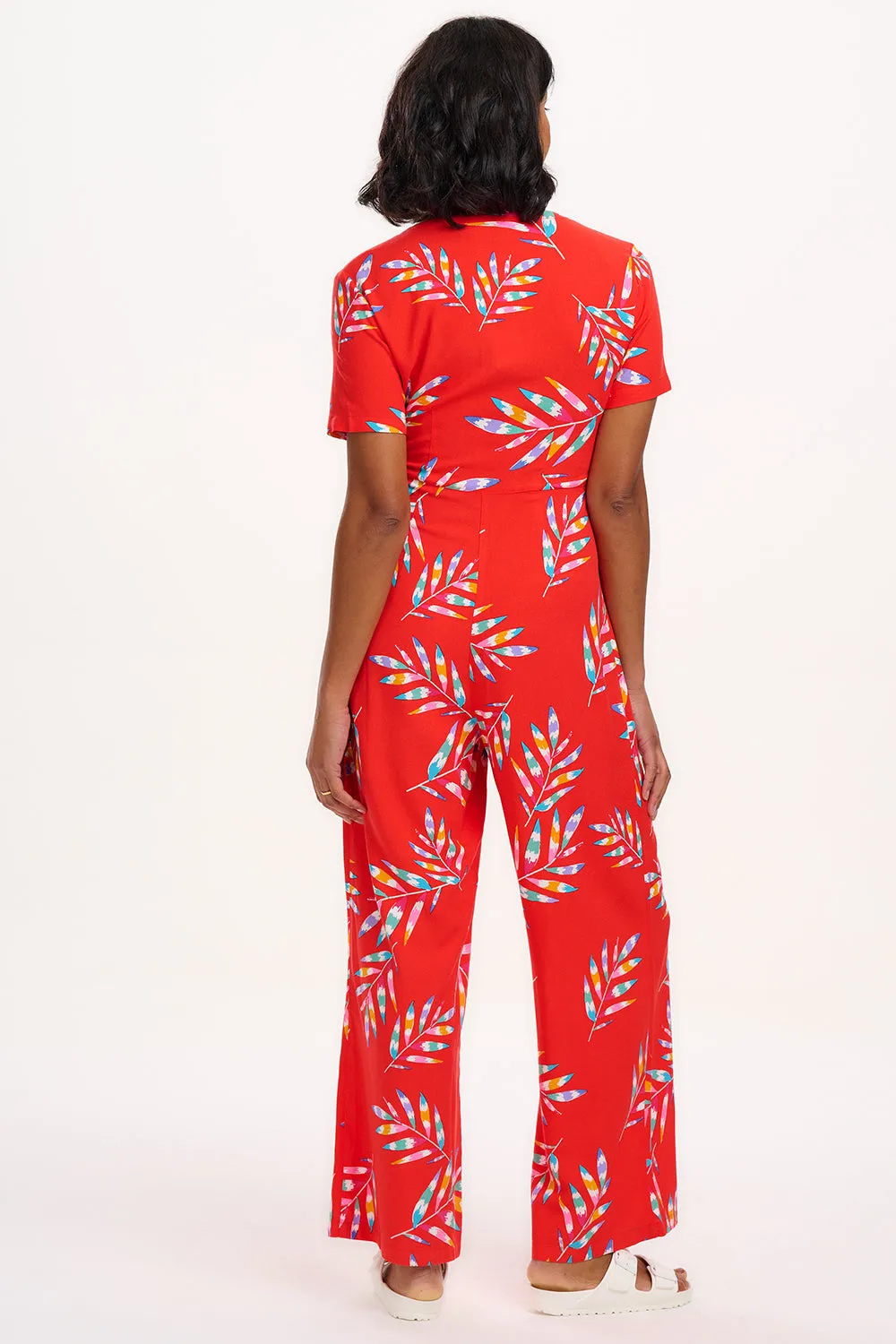Isadora Jumpsuit - Red, Rainbow Fronds