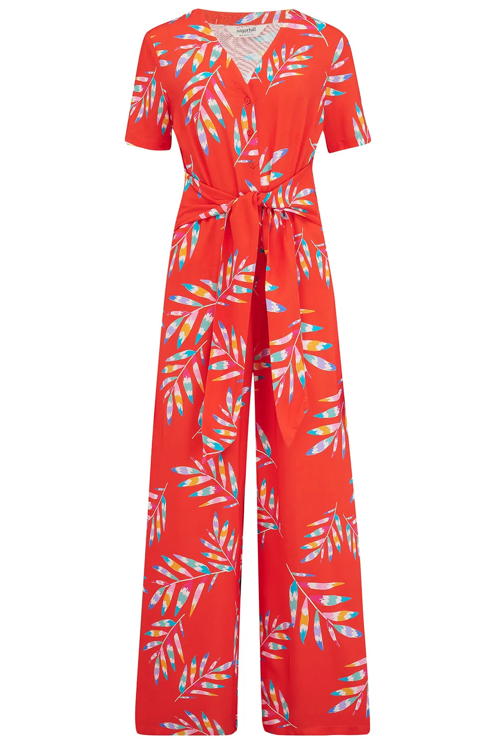 Isadora Jumpsuit - Red, Rainbow Fronds