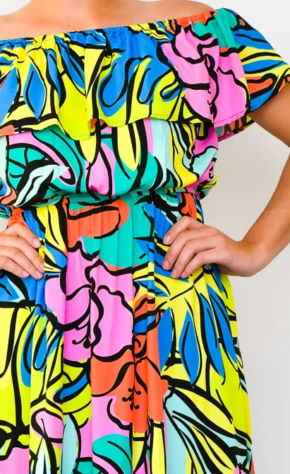 Island Bloom - Off Shoulder Midi Dress