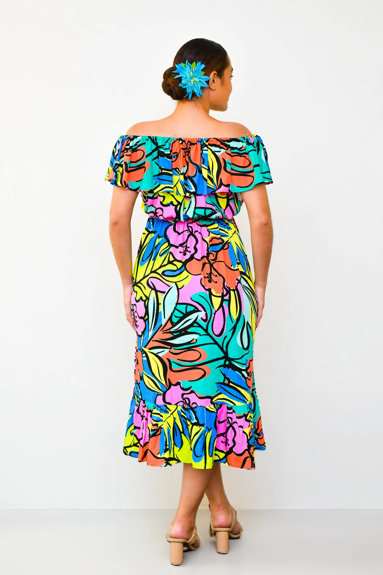 Island Bloom - Off Shoulder Midi Dress