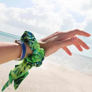 Island Tropical Leaves  Italian Silk Charmeuse Hair Scrunchie