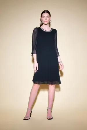 Joseph Ribkoff Black Embellished Pleated Chiffon Trapeze Dress 234700