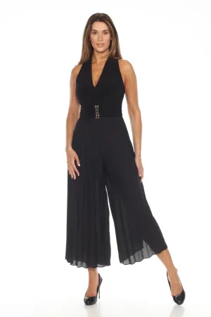 Joseph Ribkoff Black V-Neck Sleeveless Pleated Wide-Leg Jumpsuit 243716