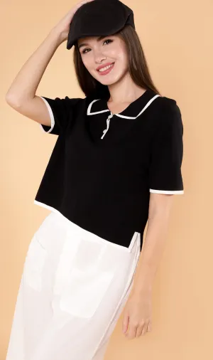 JUNO Boxy Knit Polo (Black)