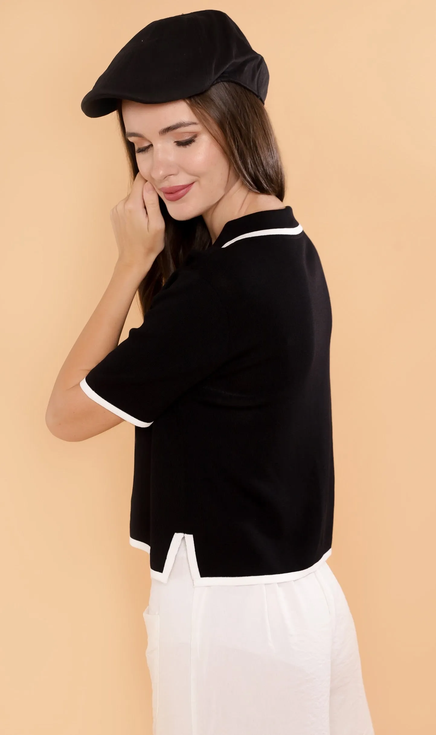 JUNO Boxy Knit Polo (Black)