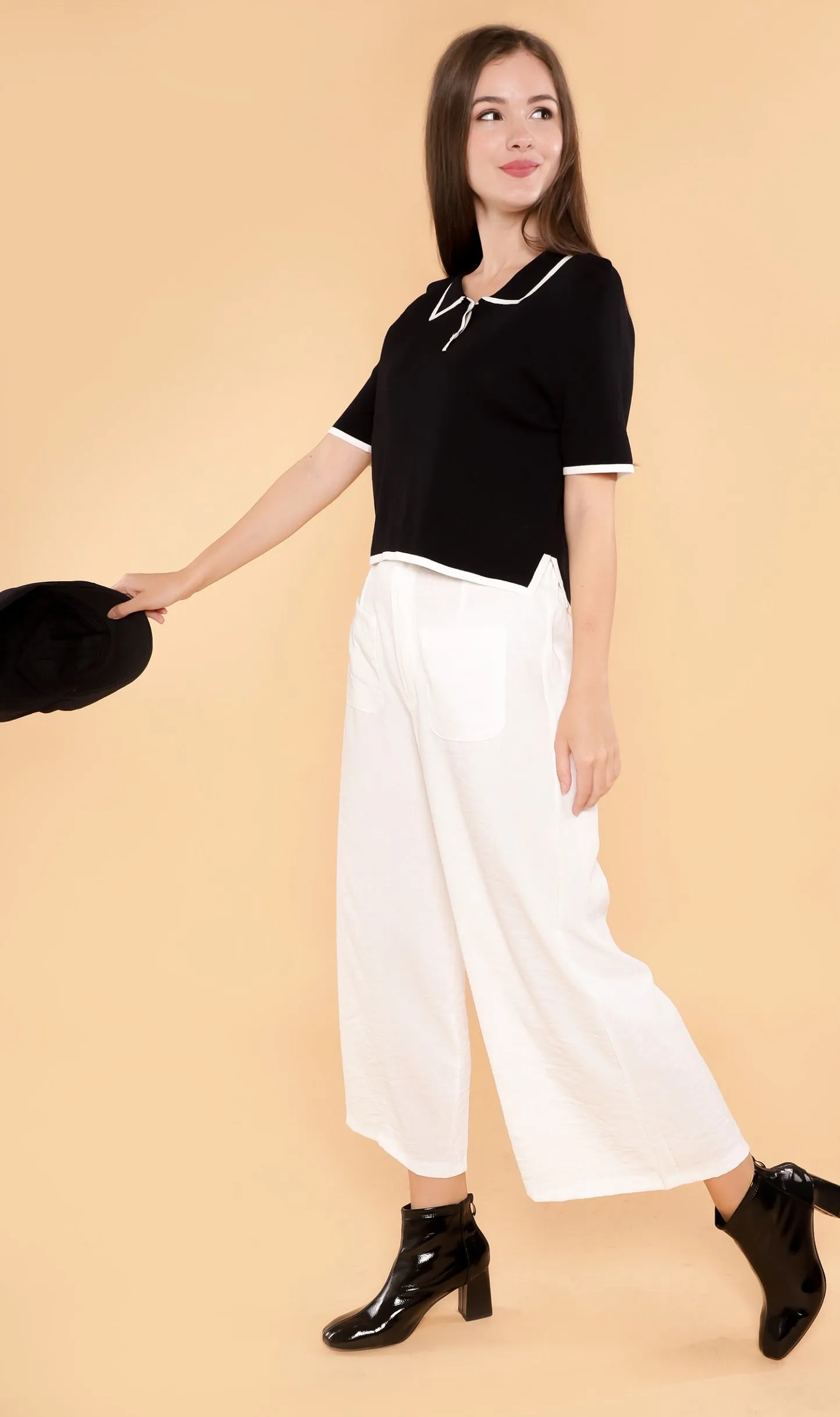 JUNO Boxy Knit Polo (Black)