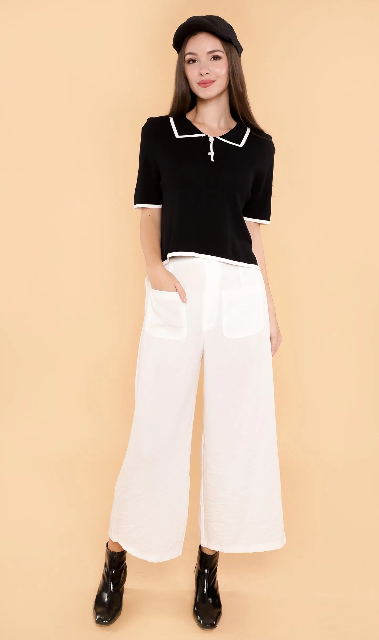 JUNO Boxy Knit Polo (Black)