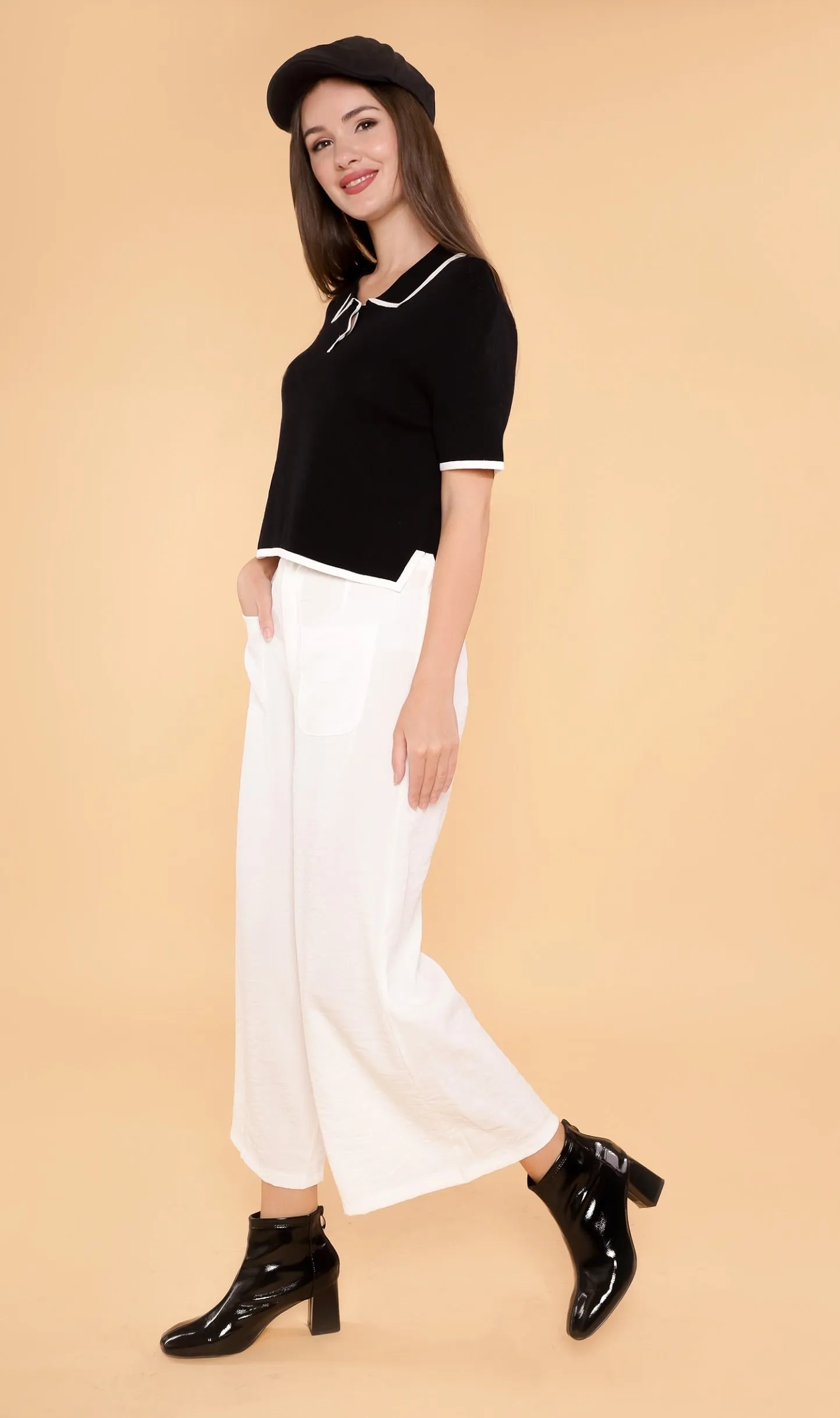 JUNO Boxy Knit Polo (Black)