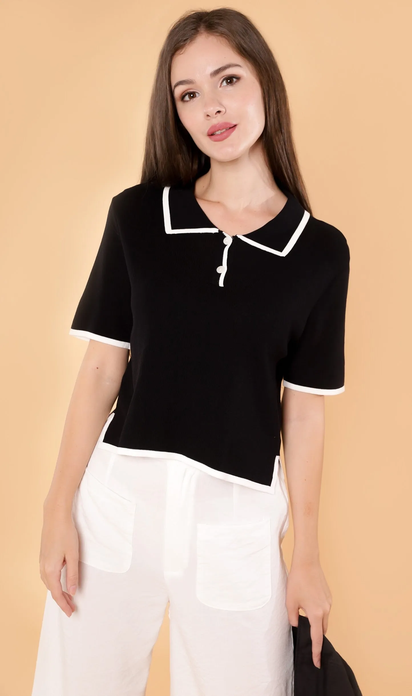 JUNO Boxy Knit Polo (Black)
