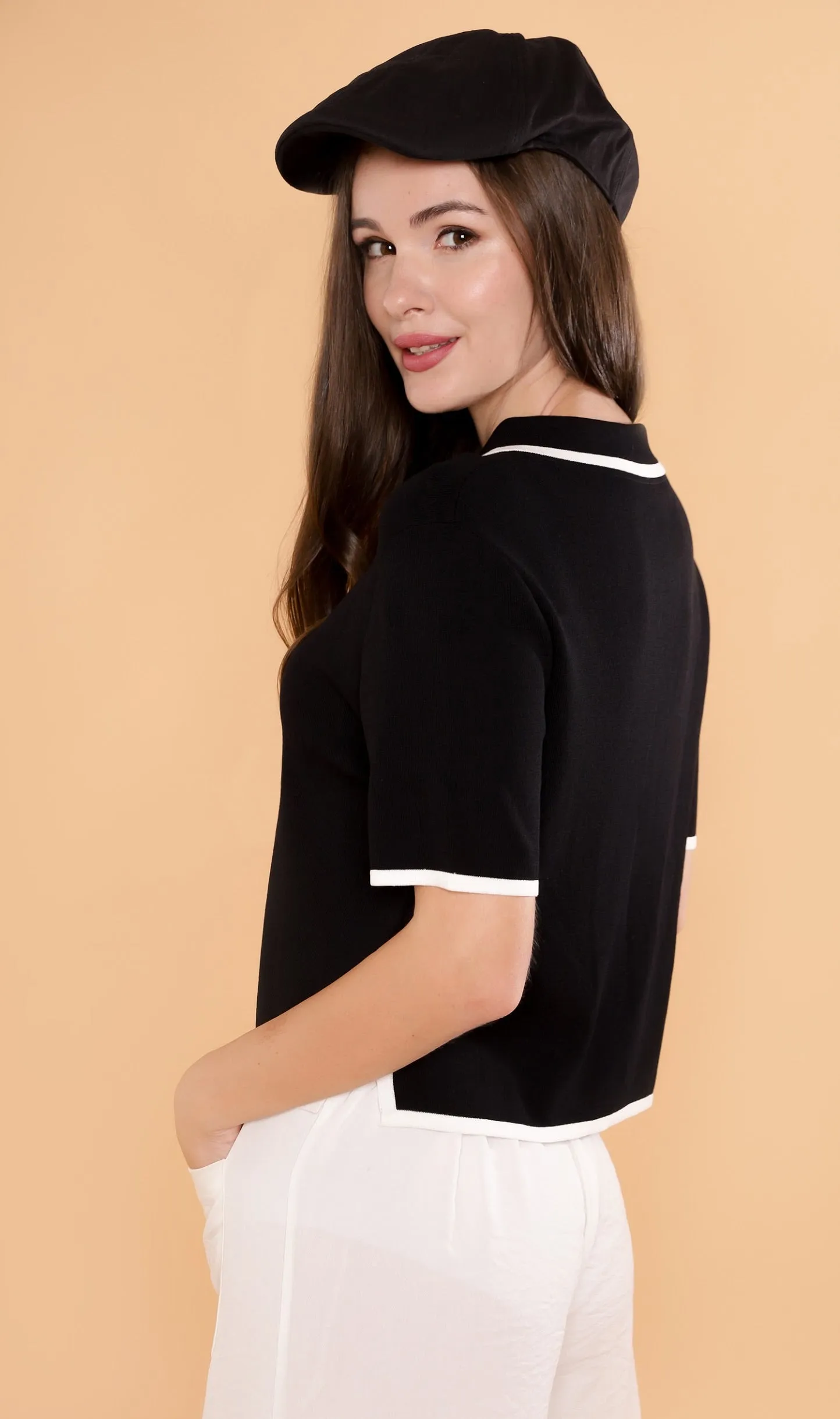 JUNO Boxy Knit Polo (Black)