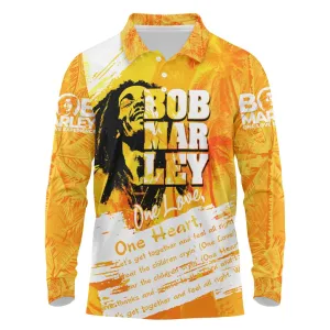 Legend Bob Reggae Afro Long Sleeve Polo Shirt One Love One Heart Tropical Leaf DT02