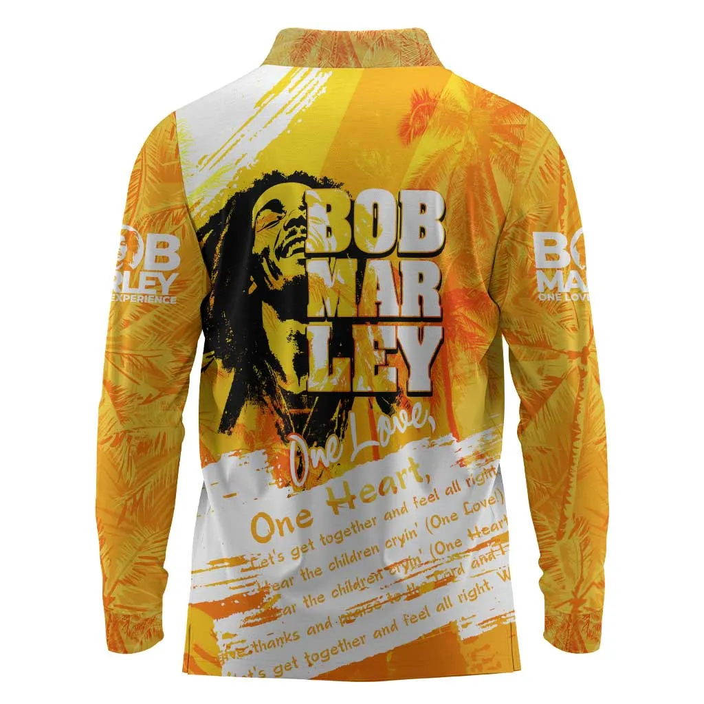 Legend Bob Reggae Afro Long Sleeve Polo Shirt One Love One Heart Tropical Leaf DT02