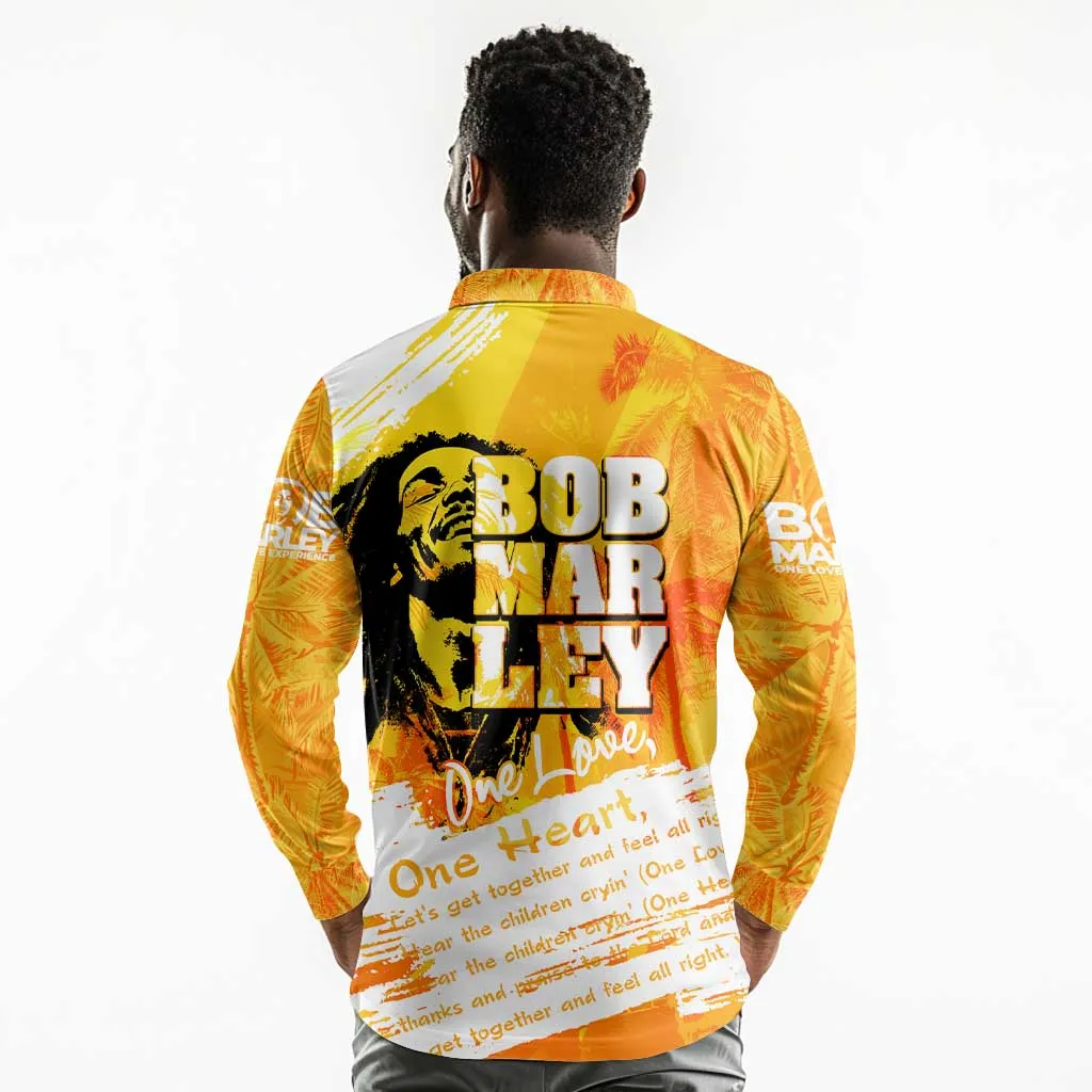 Legend Bob Reggae Afro Long Sleeve Polo Shirt One Love One Heart Tropical Leaf DT02