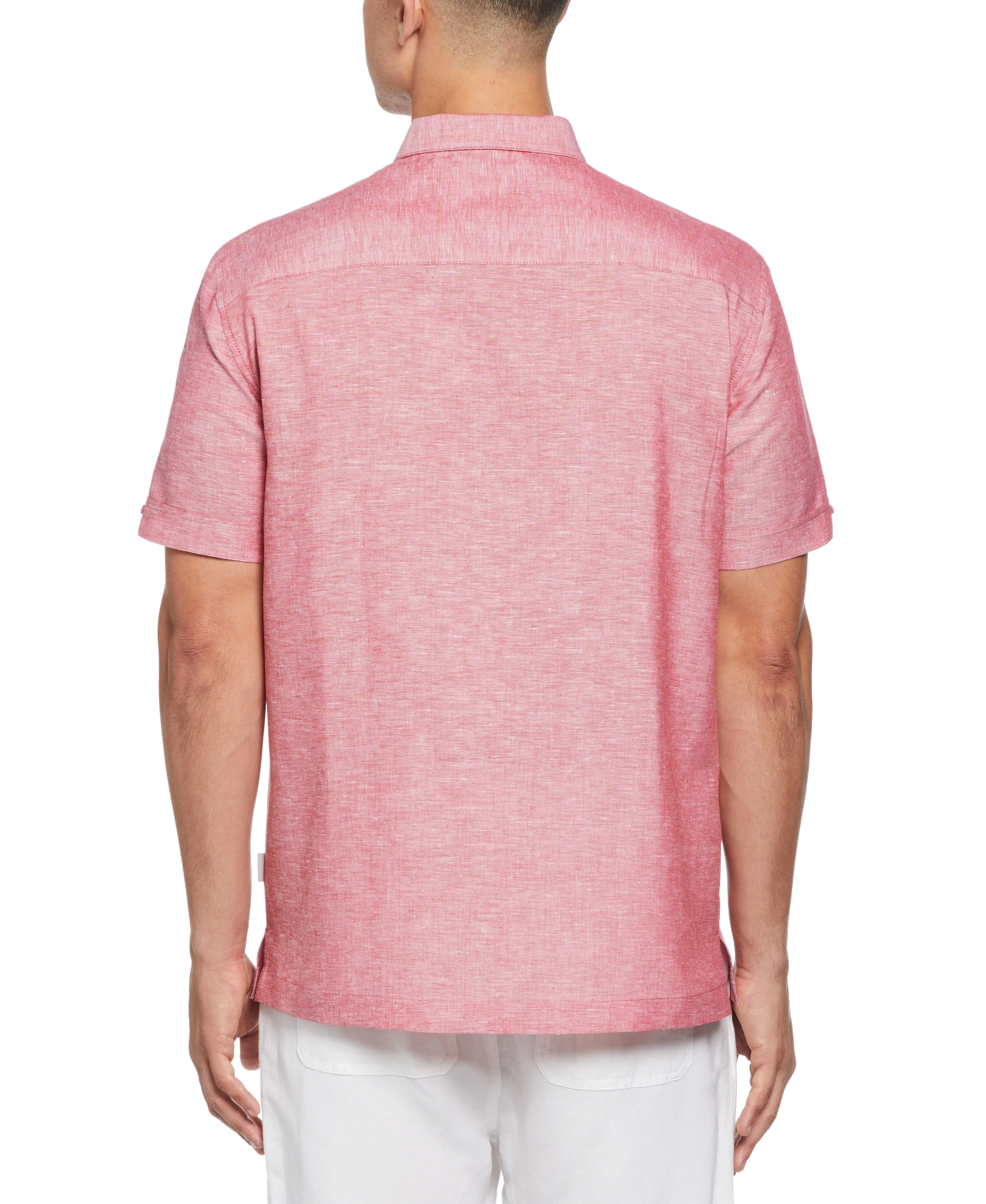 Linen Blend Tropical Embroidery Panel Shirt