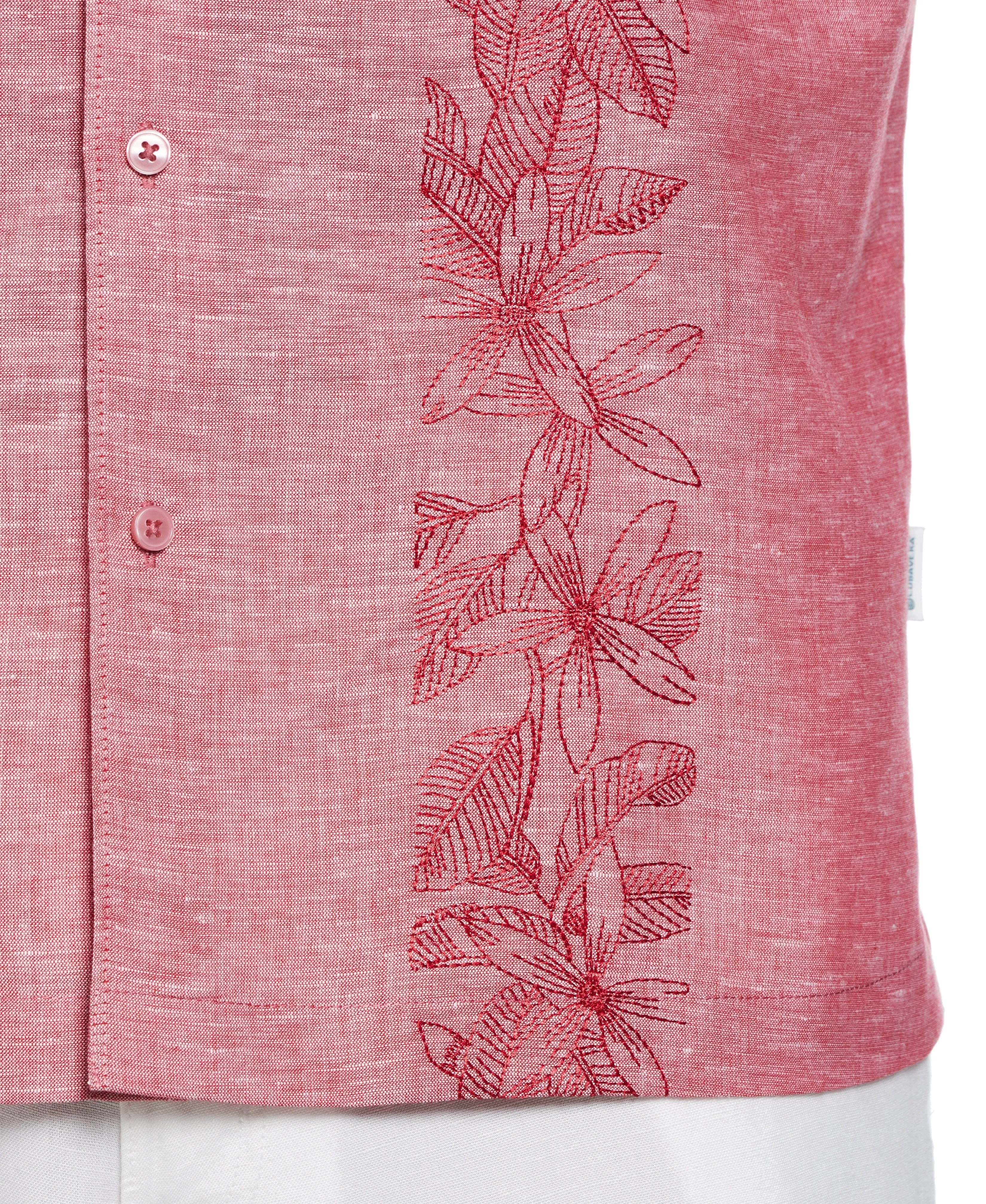 Linen Blend Tropical Embroidery Panel Shirt