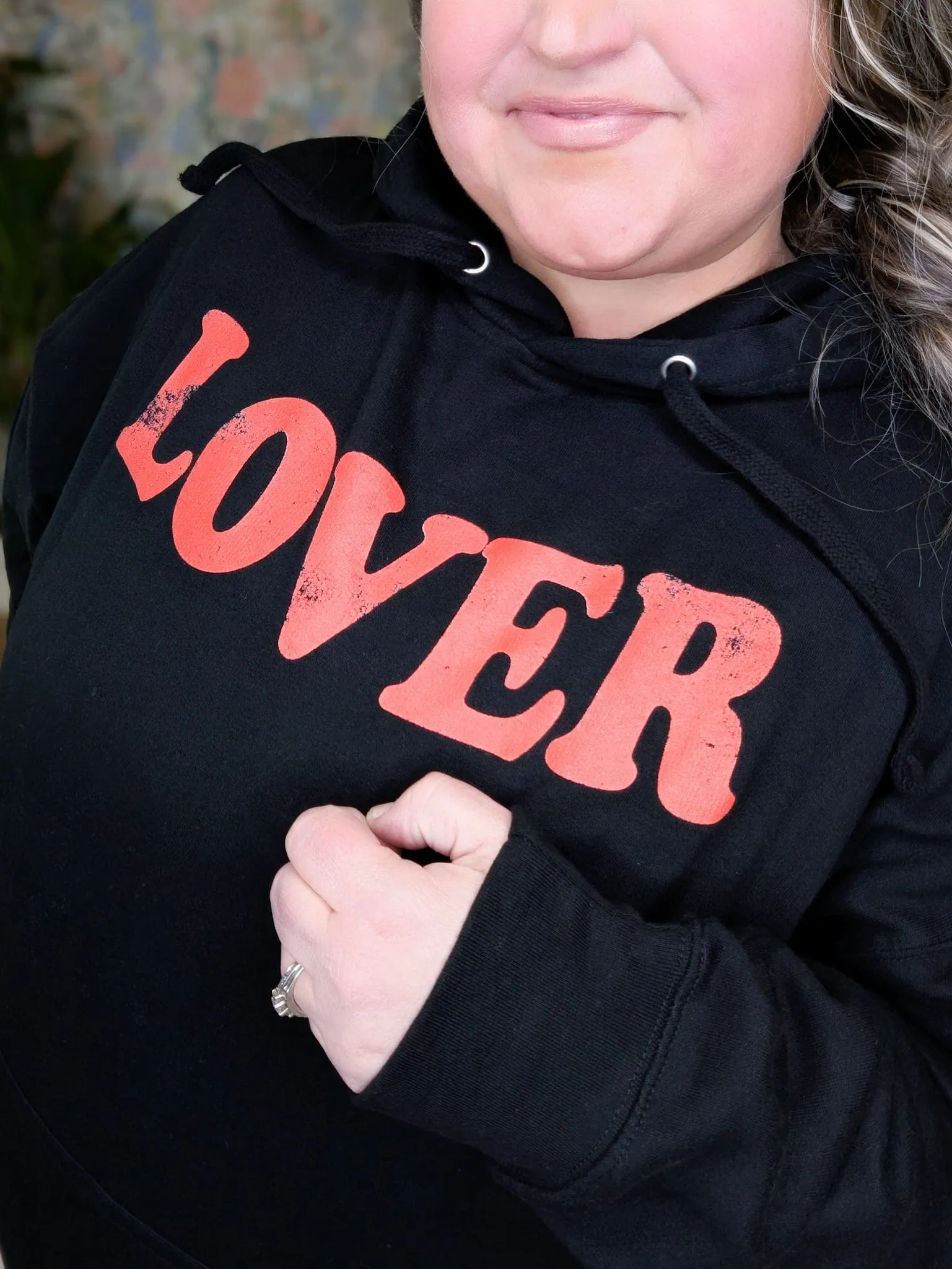 LOVER Graphic Hoodie in Black   Red