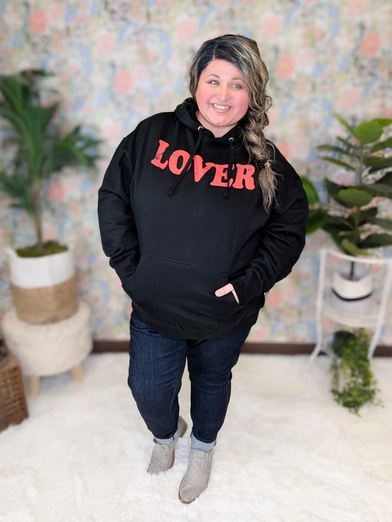LOVER Graphic Hoodie in Black   Red