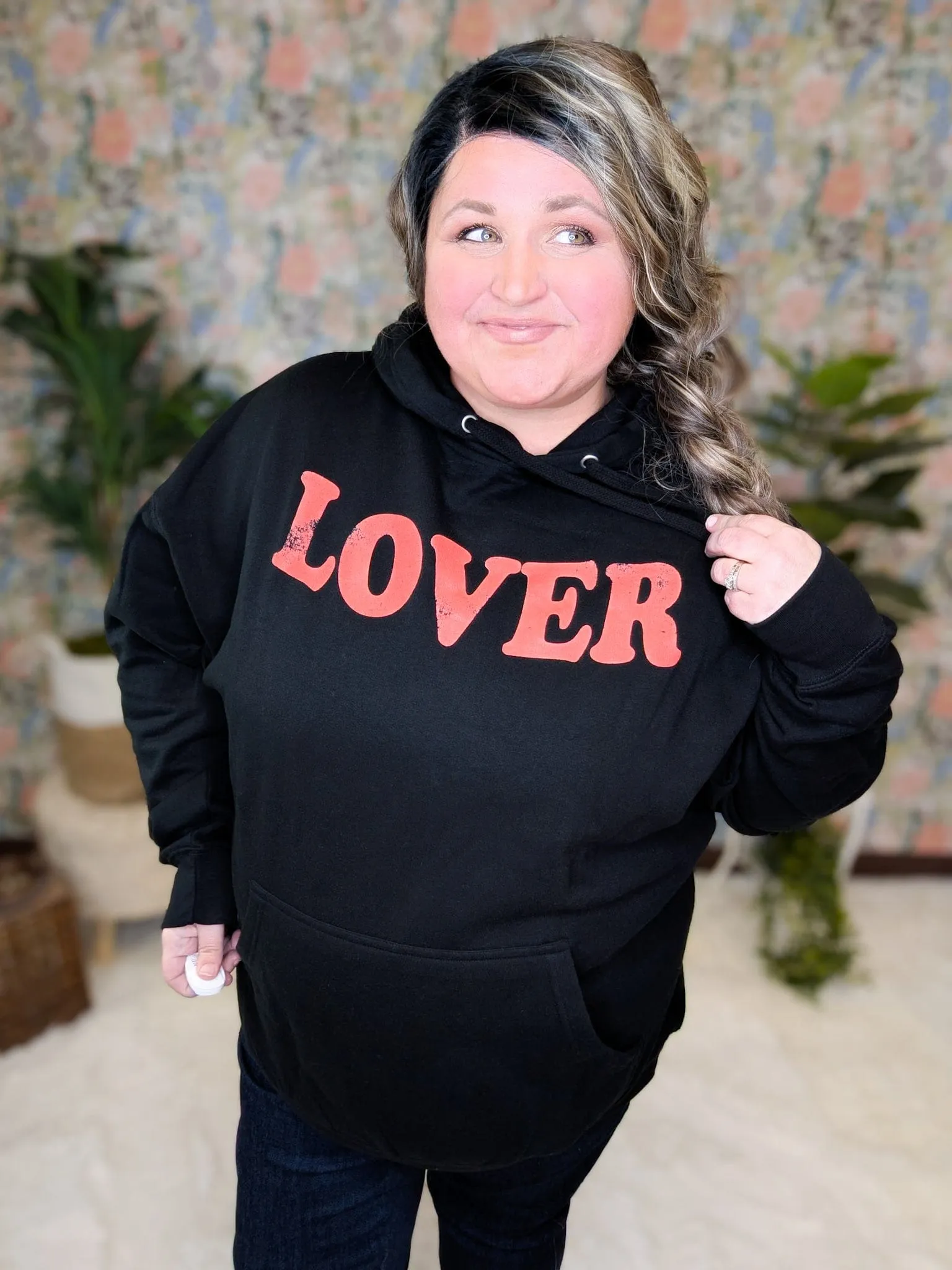 LOVER Graphic Hoodie in Black   Red