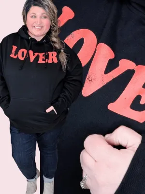 LOVER Graphic Hoodie in Black   Red
