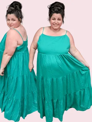 Mailee Tiered Maxi Dress in Tropical Teal